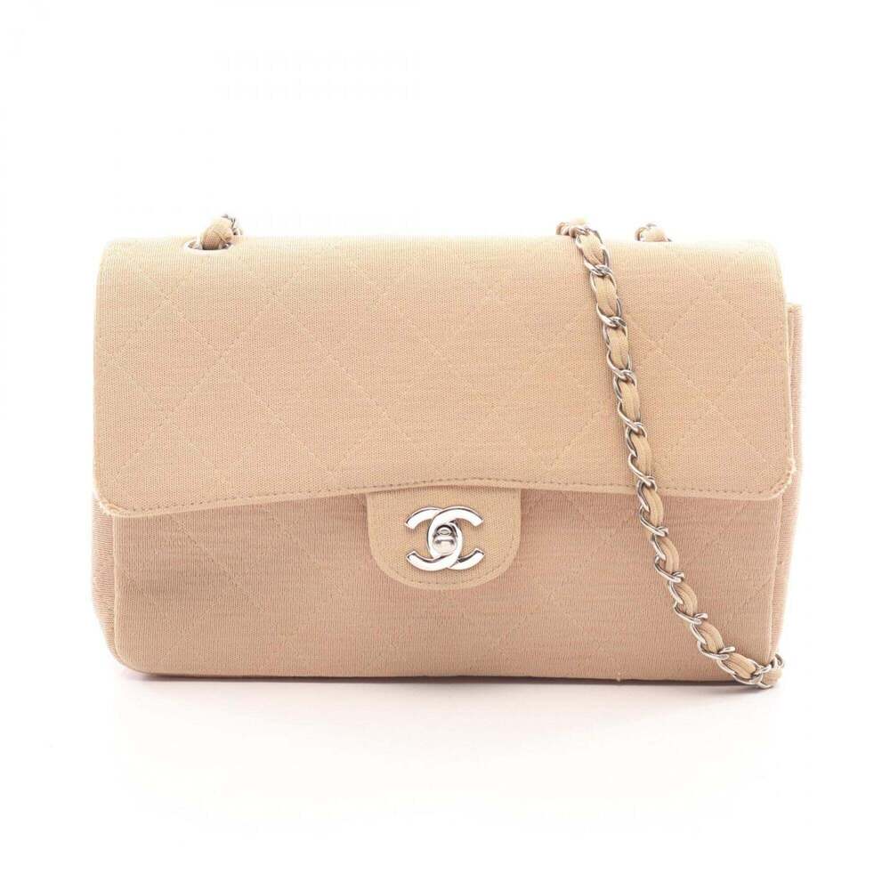 Chanel MatelassΓ© Single Flap Shoulder Bag/Handbag, Cotton Jersey, Women's, Beige